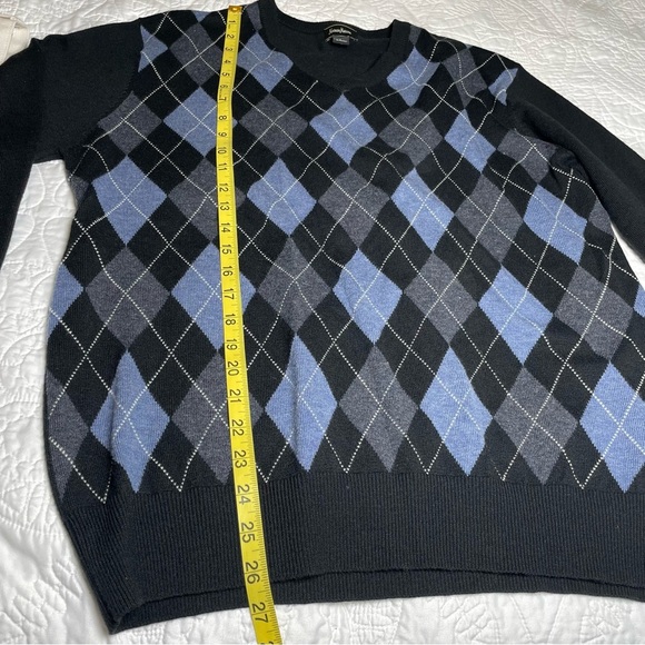 Neiman Marcus Wool Blend Argyle Sweater Men’s Size Large Black Blue Gray - Picture 6 of 9
